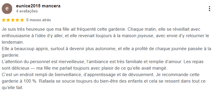 Avis Google sur La Fabrique des Rêves garderie à Pierrefonds